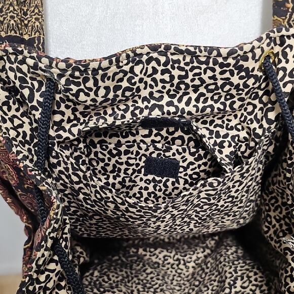 Quilted Elegant Patchwork Brown Cream Black Ten Pocket Hand Shoulder Hobo Bag - Picture 10 of 12